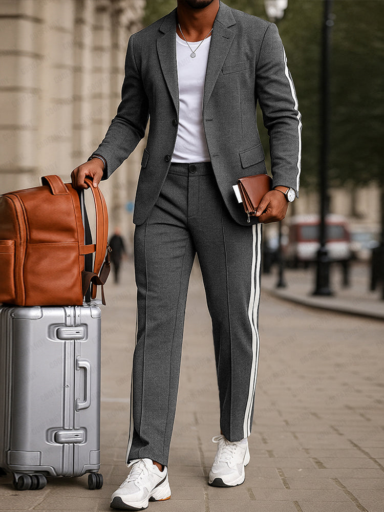 Ensemble de Pantalon Blazer à Rayure Latérale Moderne