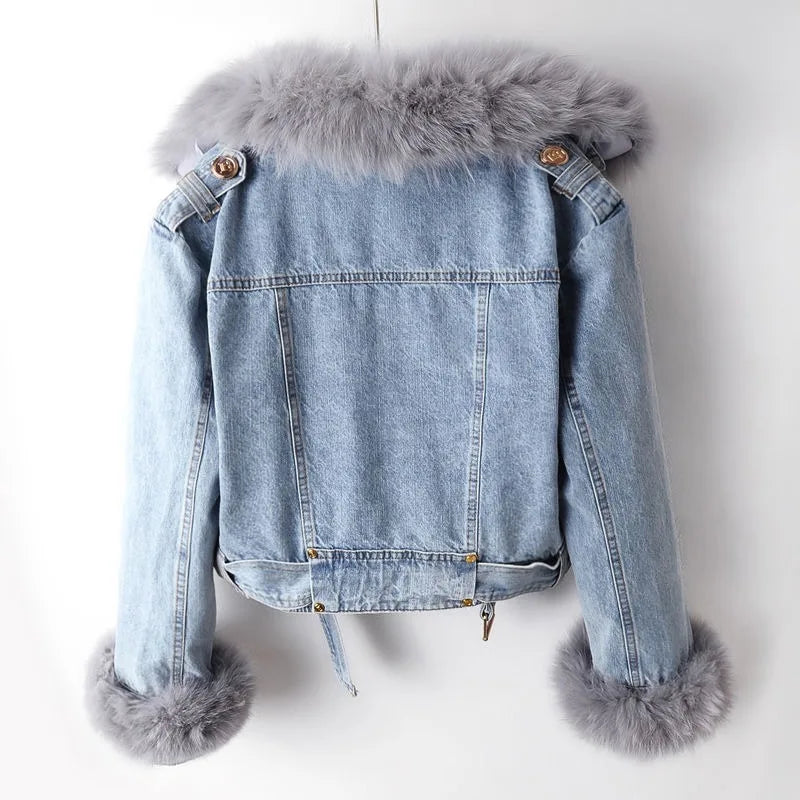 Amévie™ | Manteau en Denim avec Doublure en Fourrure de Renard Luxe