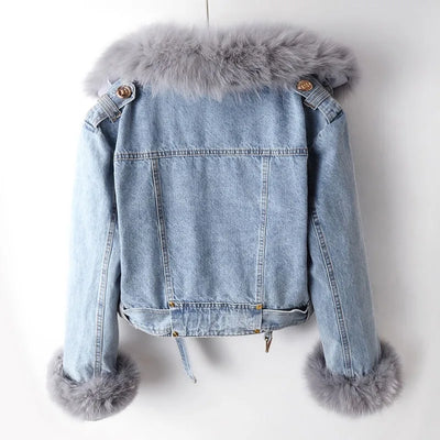 Amévie™ | Manteau en Denim avec Doublure en Fourrure de Renard Luxe
