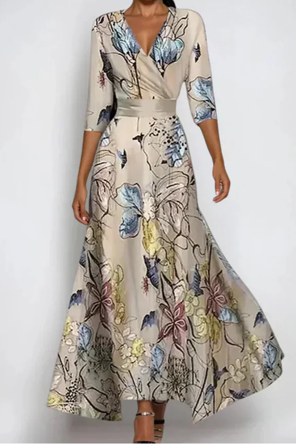 Elisa - Élégante robe portefeuille à motifs floraux