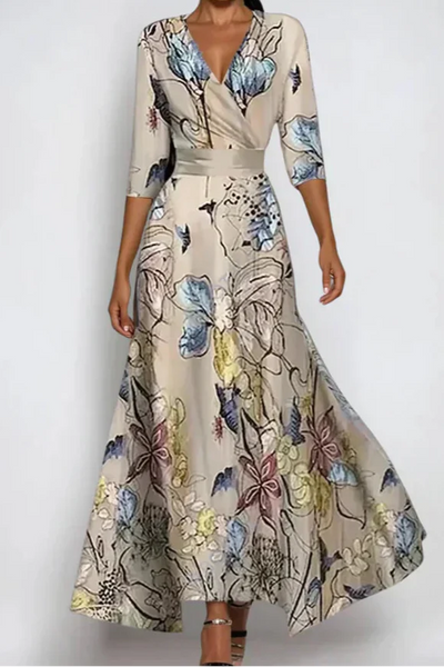 Elisa - Élégante robe portefeuille à motifs floraux