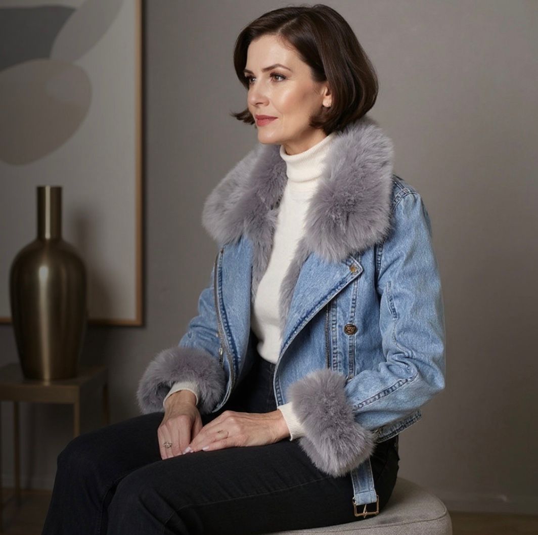 Amévie™ | Manteau en Denim avec Doublure en Fourrure de Renard Luxe