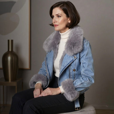 Amévie™ | Manteau en Denim avec Doublure en Fourrure de Renard Luxe