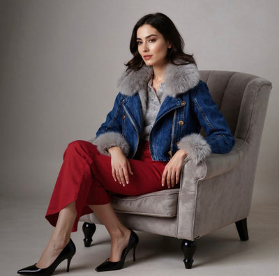Amévie™ | Manteau en Denim avec Doublure en Fourrure de Renard Luxe