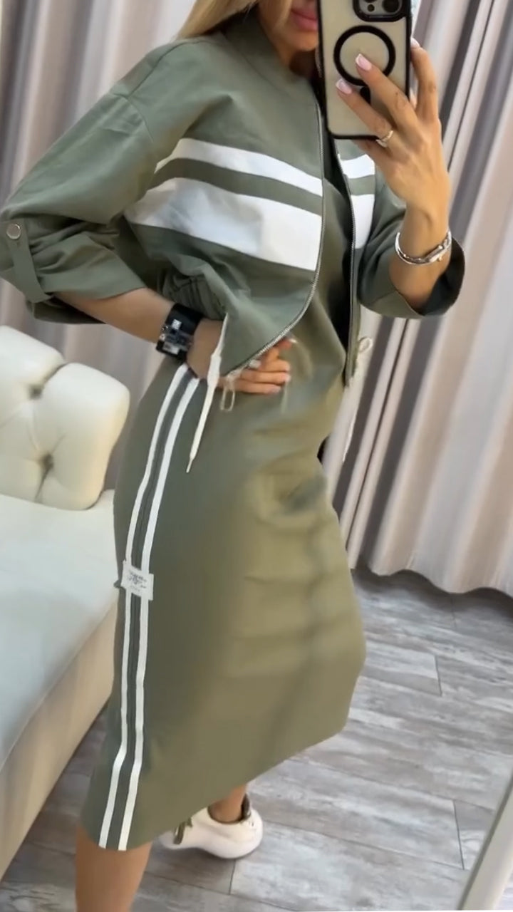 Robe à col rond et blazer femme, costume décontracté