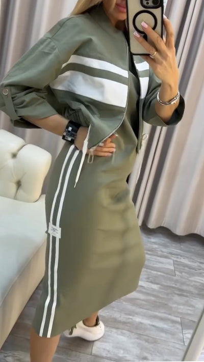 Robe à col rond et blazer femme, costume décontracté