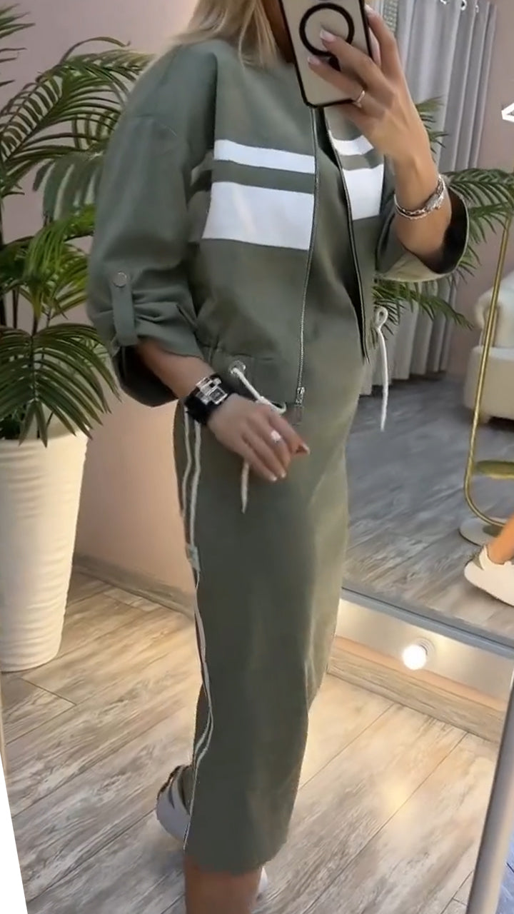 Robe à col rond et blazer femme, costume décontracté