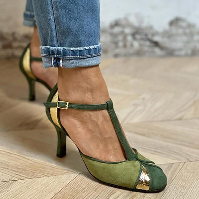 Alicia - Patchwork V-Neck Heels