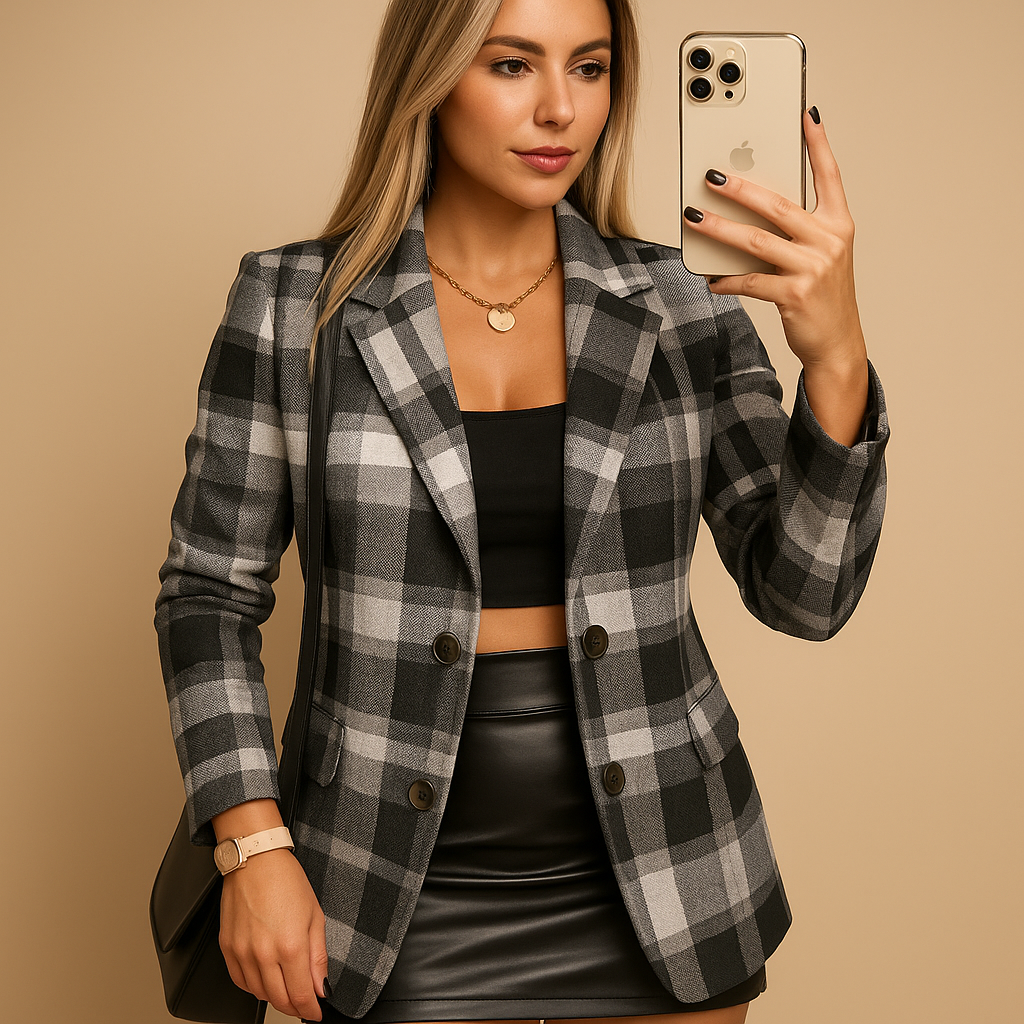 Elvaria™ - Veste longue rembourrée pour femme à motif à carreaux