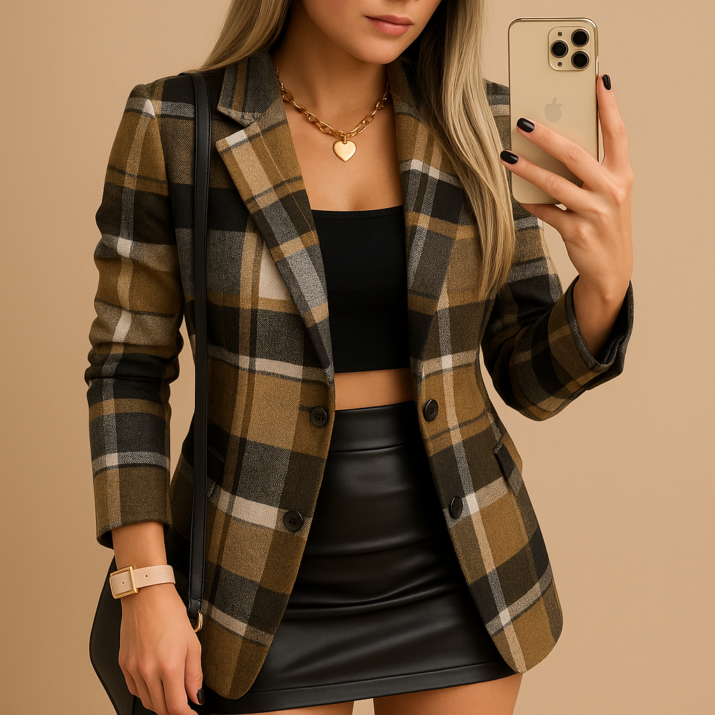 Elvaria™ - Veste longue rembourrée pour femme à motif à carreaux