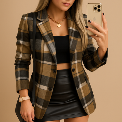 Elvaria™ - Veste longue rembourrée pour femme à motif à carreaux