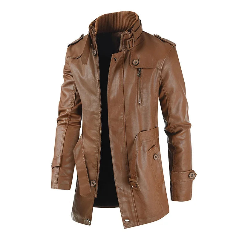 Longue Veste en Cuir Élégante pour Biker
