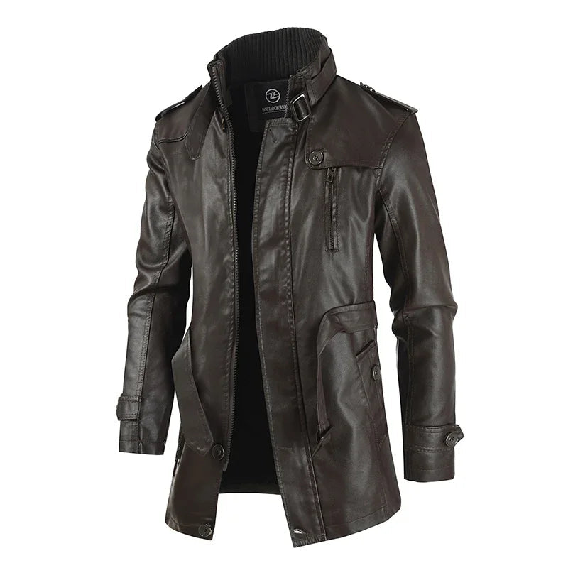 Longue Veste en Cuir Élégante pour Biker