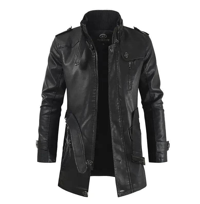 Longue Veste en Cuir Élégante pour Biker