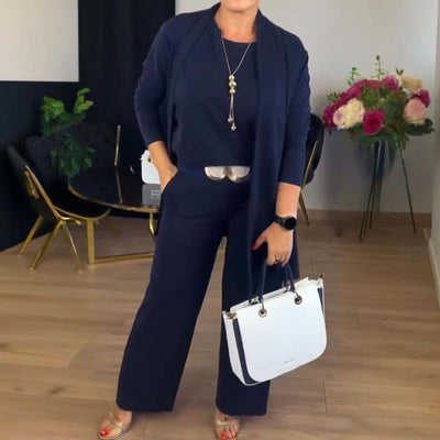 ⏳Offre temporaire⏰Élégant ensemble de 3 pièces composé d'un long gilet, d'un top et d'un pantalon💞