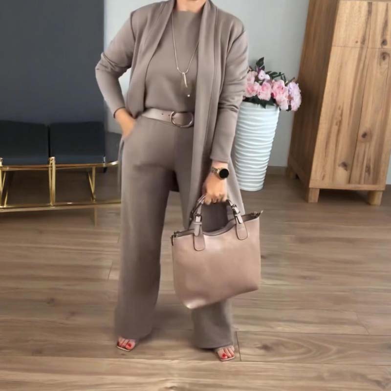 ⏳Offre temporaire⏰Élégant ensemble de 3 pièces composé d'un long gilet, d'un top et d'un pantalon💞